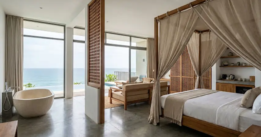 Luxury hotel suite with ocean view